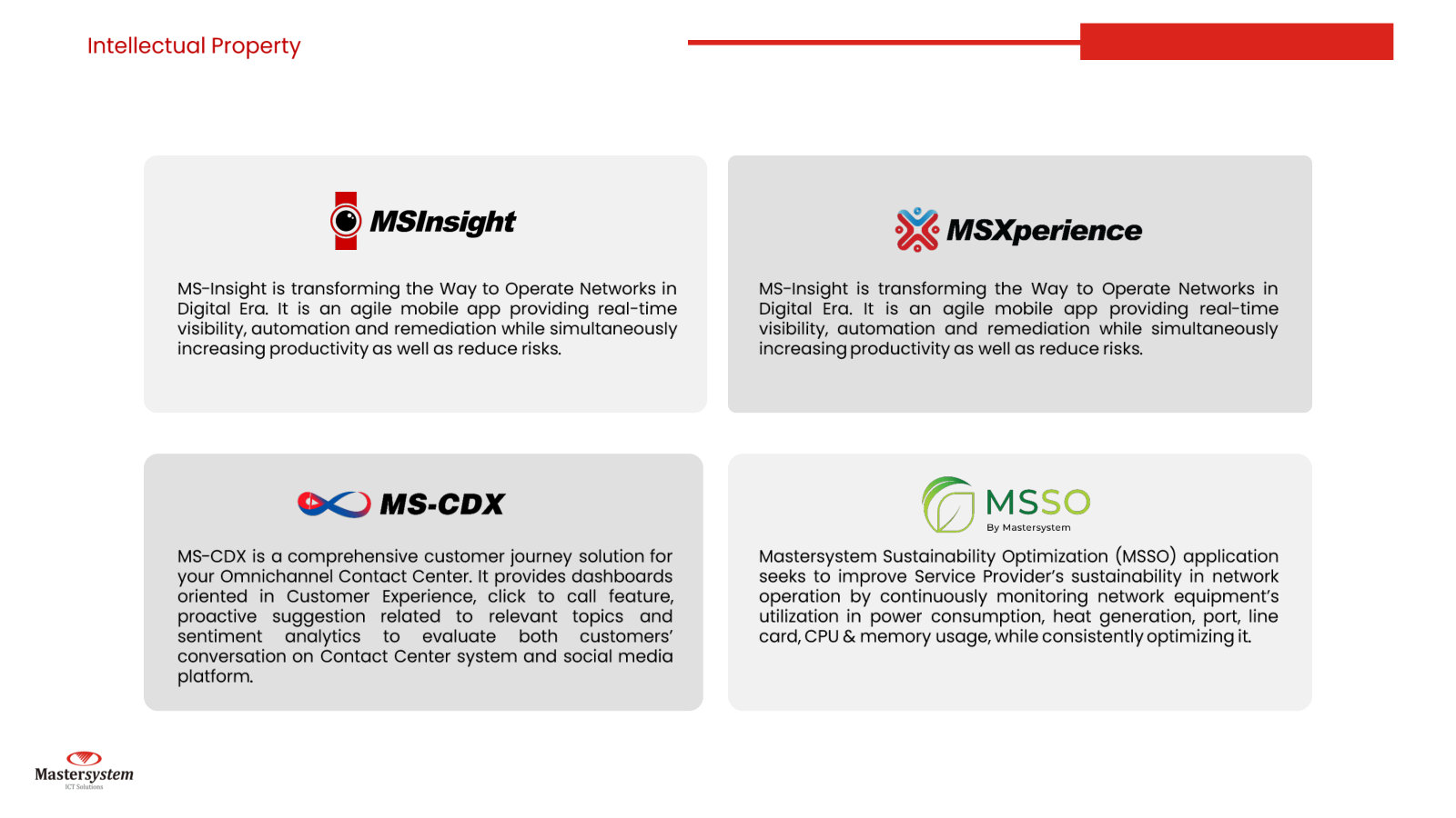 Proprietary IP — MSInsight, MSXperience, MS-CDX and MSSO — the in-house software that sets MSTI apart from a pure reseller.